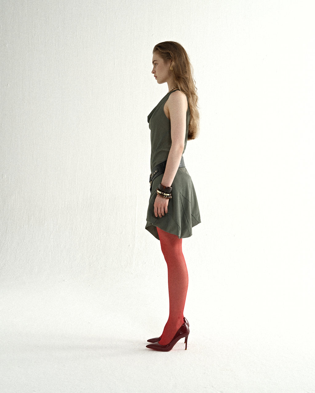 Olive Cowl Asymmetric Mini Dress