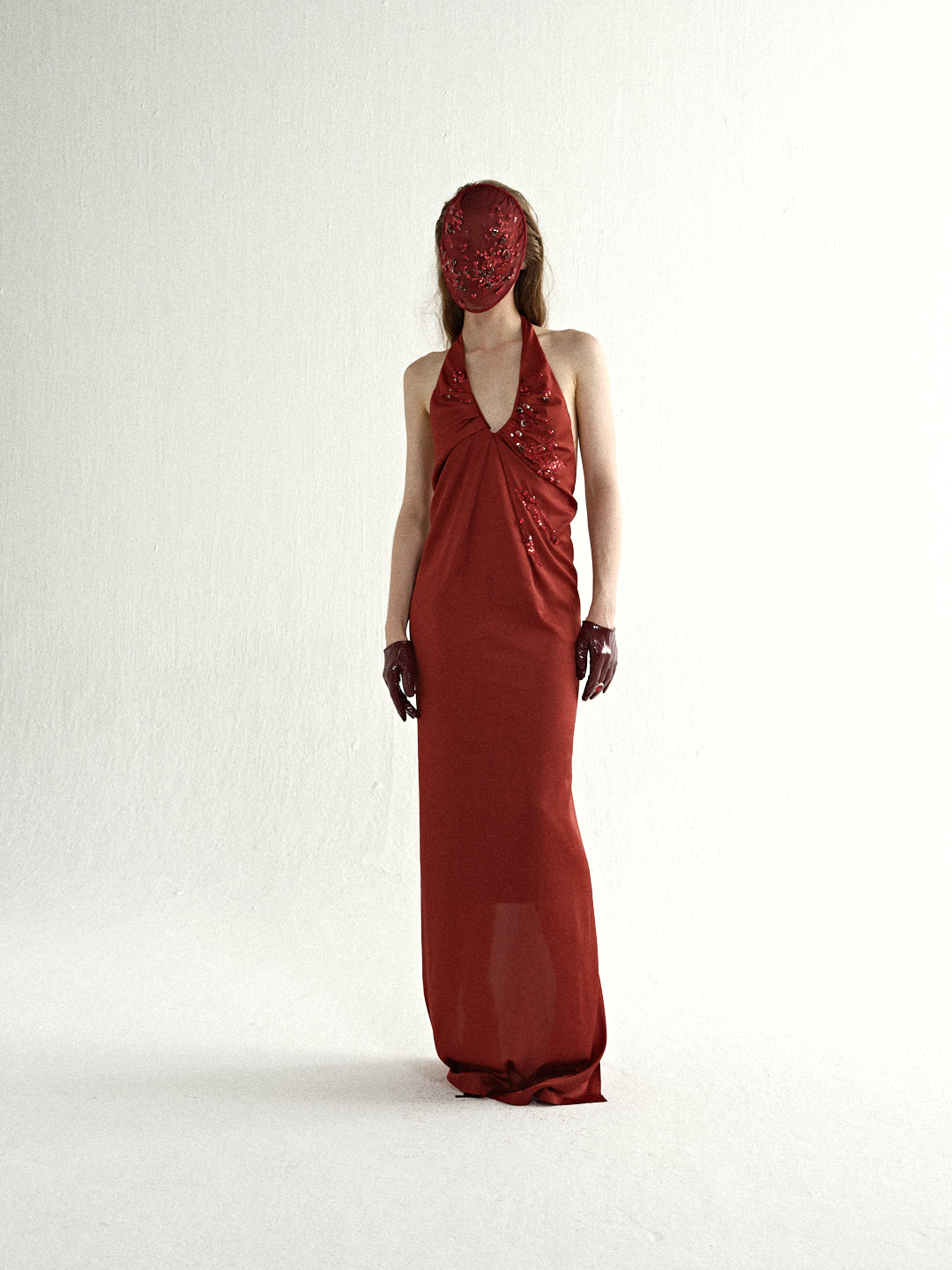 Crimson Halter Backless Maxi Dress