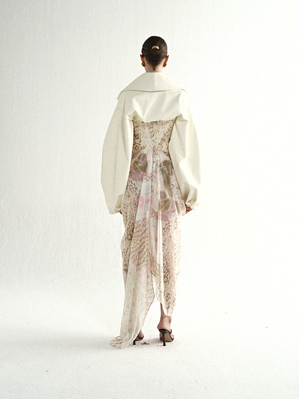 Ivory Lantern Sleeve Top & Sheer Gold Skirt Set