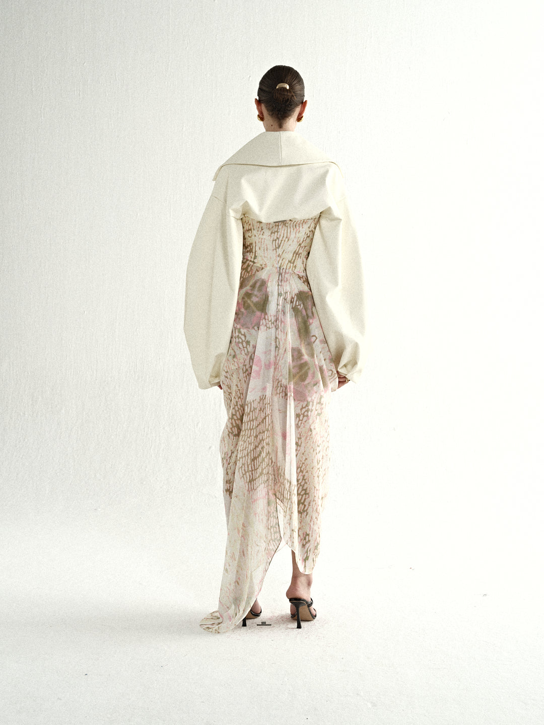 Ivory Lantern Sleeve Top & Sheer Gold Skirt Set